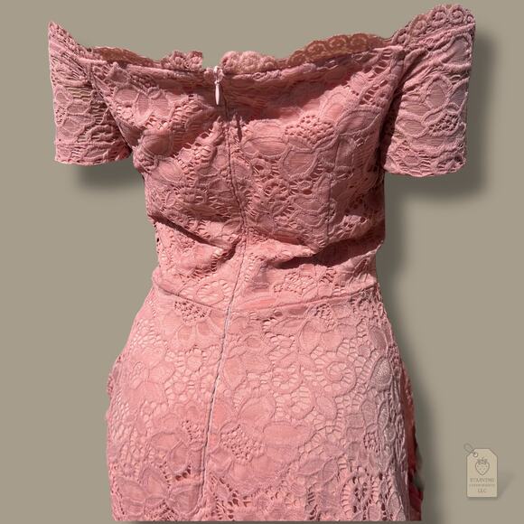 Dressystar Blush Pink Lace Hi-Lo Dress XS Off Shoulder Cocktail Wedding Guest - Picture 5 of 6